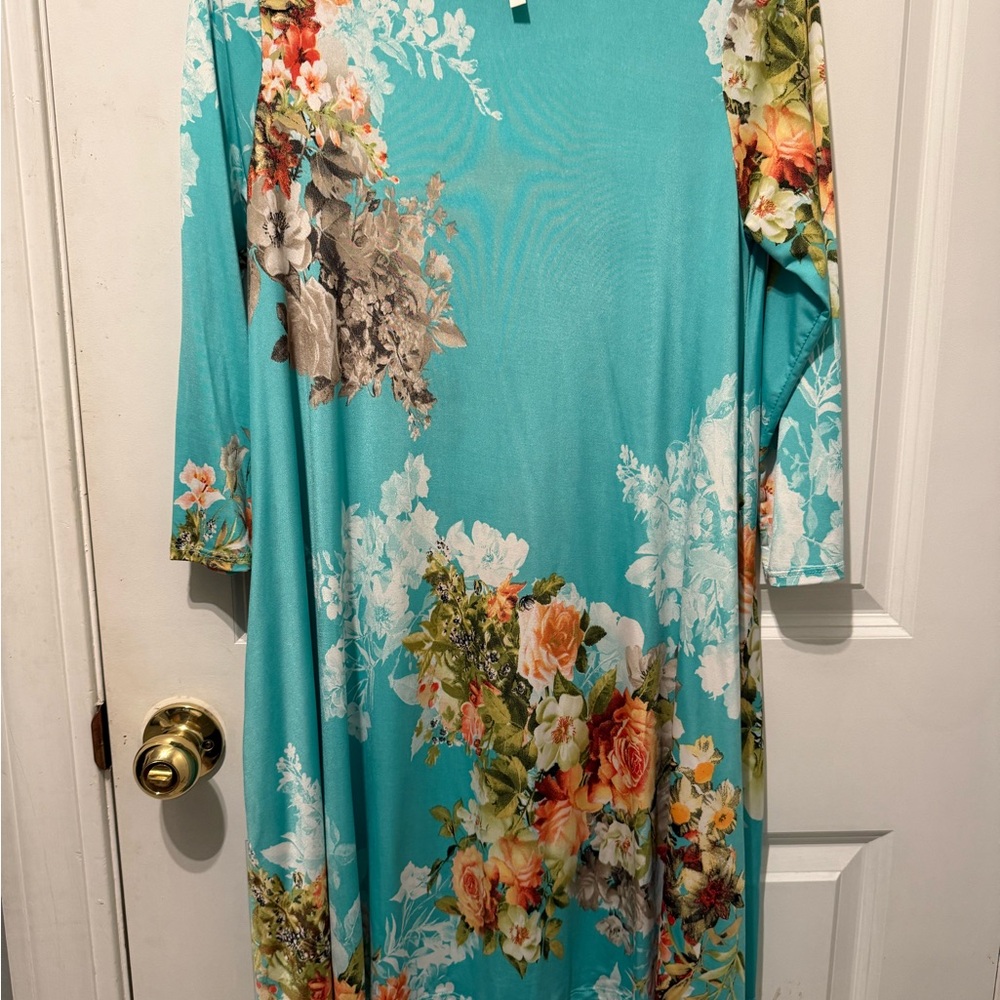 Bellamie Teal Floral Long Sleeve Dress